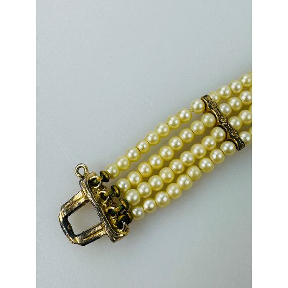 Vintage Small Faux Pearl 4 Strand Bracelet with Clasp - Picture 4 of 11
